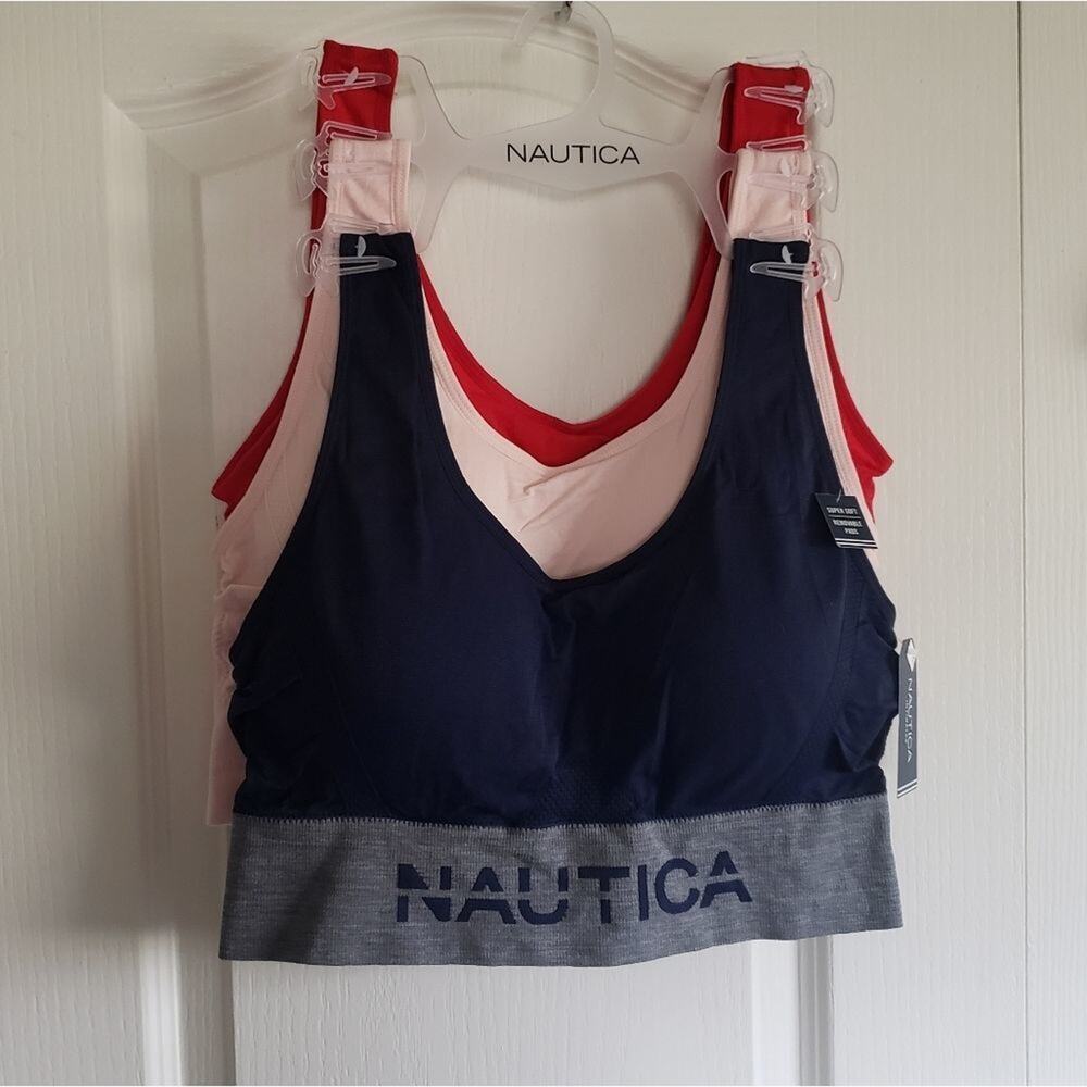 Nautica Intimates 3 Pack Sports Bras Bralettes Navy Pink Red NT2916 1X NEW